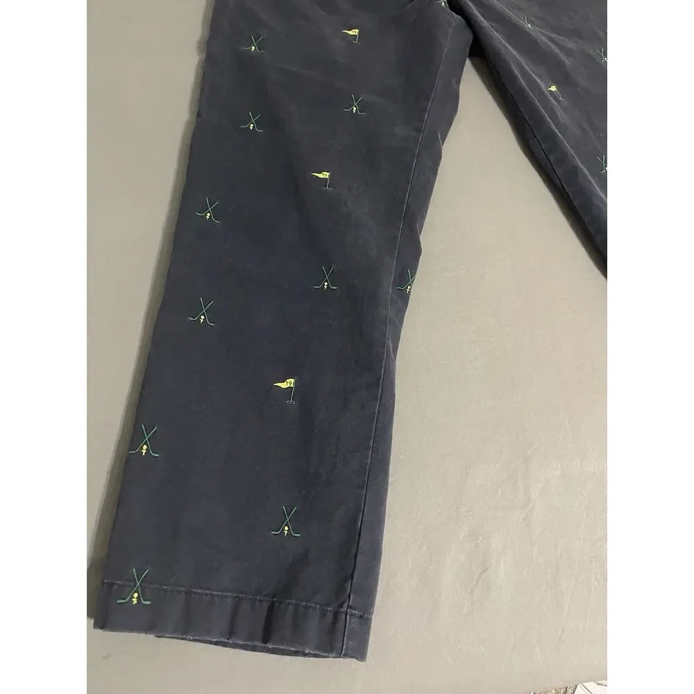 Vintage 36x32 J.Crew Navy Golf 19th Hole Embroidered Chinos Pants Style 87563